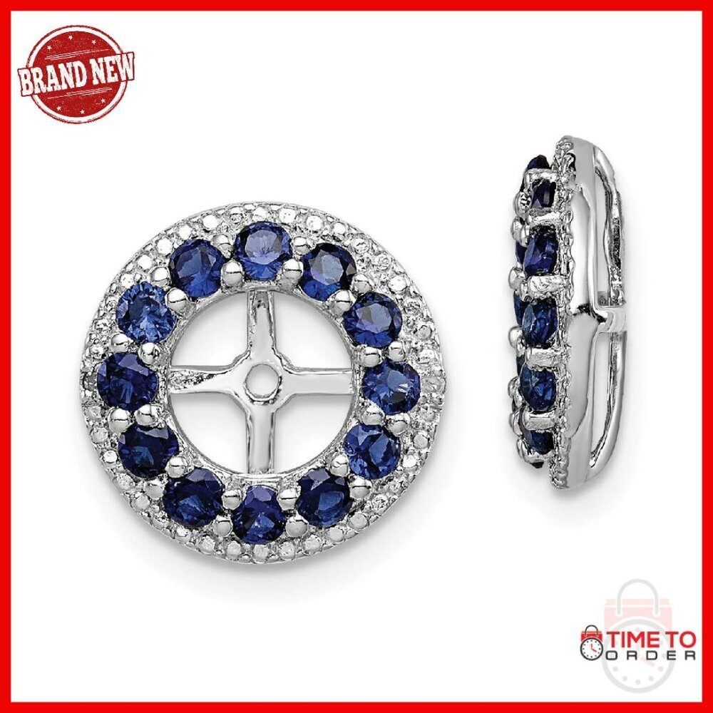 Sterling Silver Rhodium Diamond Sapphire Earring Jacket Enhancers